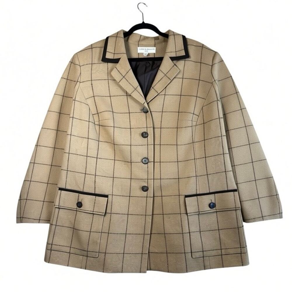 Vintage Lord & Taylor Wool Blend Tweed Blazer Women's Plus Tan Equestrian - 22W
